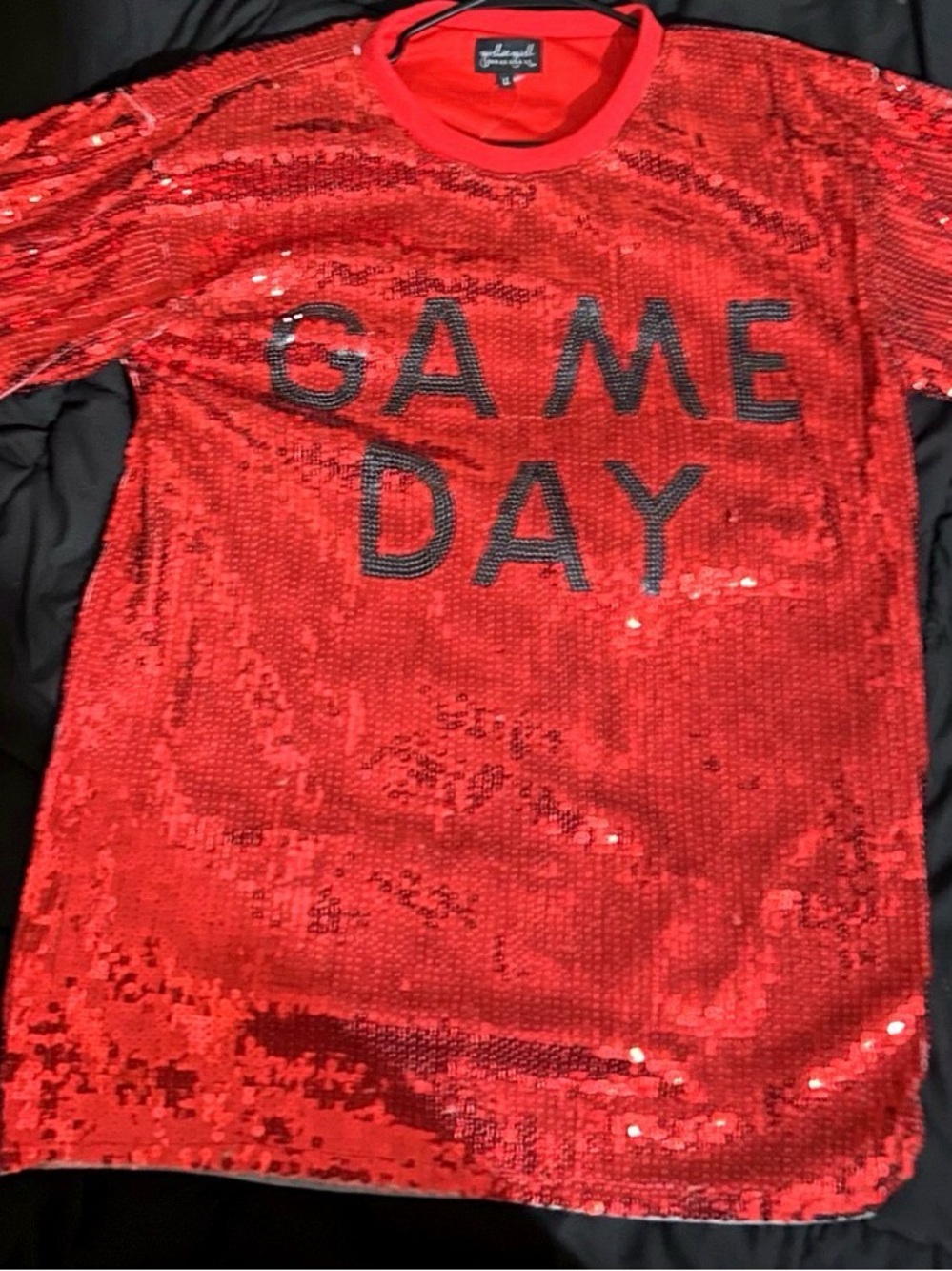 Sequin 'GAME DAY' Crew Neck Sweater in Red by GGO